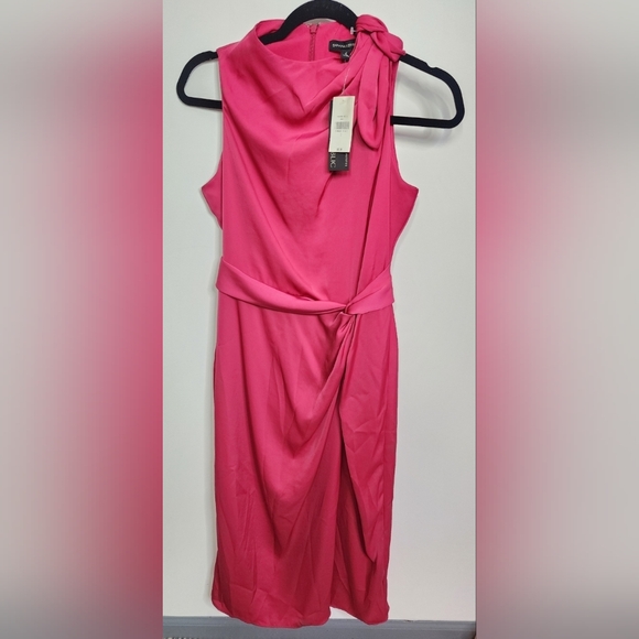Fuscia Tie Neck Sheath Dress, Size 2 - Picture 1 of 5